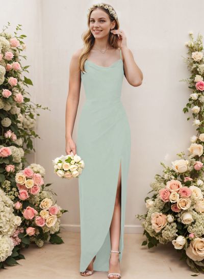 Cowl Neck Elastic Satin Bridesmaid Dresses With Sheath/Column