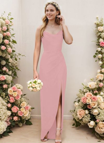 Cowl Neck Elastic Satin Bridesmaid Dresses With Sheath/Column