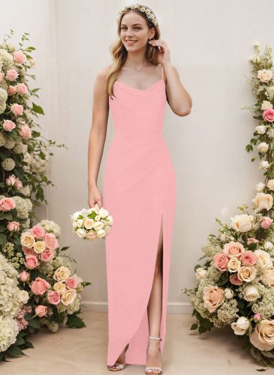 Cowl Neck Elastic Satin Bridesmaid Dresses With Sheath/Column