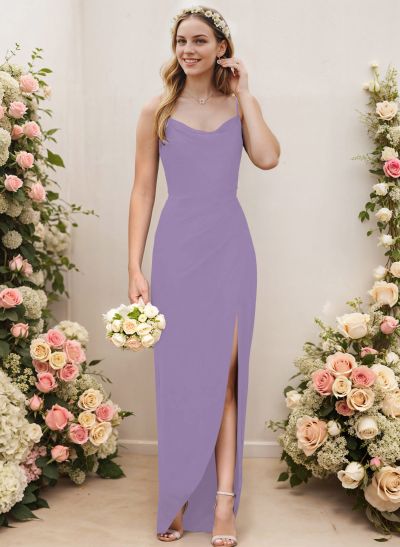 Cowl Neck Elastic Satin Bridesmaid Dresses With Sheath/Column