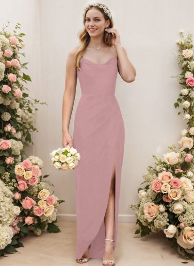 Cowl Neck Elastic Satin Bridesmaid Dresses With Sheath/Column