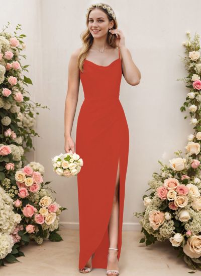 Cowl Neck Elastic Satin Bridesmaid Dresses With Sheath/Column