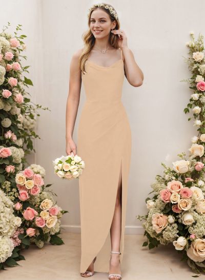 Cowl Neck Elastic Satin Bridesmaid Dresses With Sheath/Column