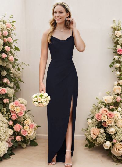 Cowl Neck Elastic Satin Bridesmaid Dresses With Sheath/Column