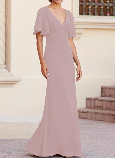  Short Sleeves Sheath/Column Bridesmaid Dresses With Back Hole