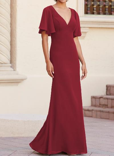  Short Sleeves Sheath/Column Bridesmaid Dresses With Back Hole