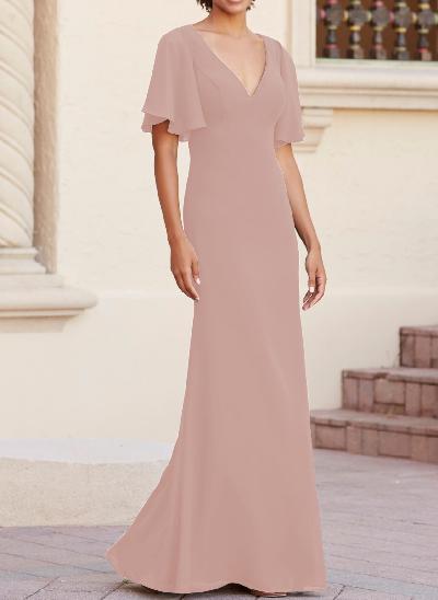  Short Sleeves Sheath/Column Bridesmaid Dresses With Back Hole