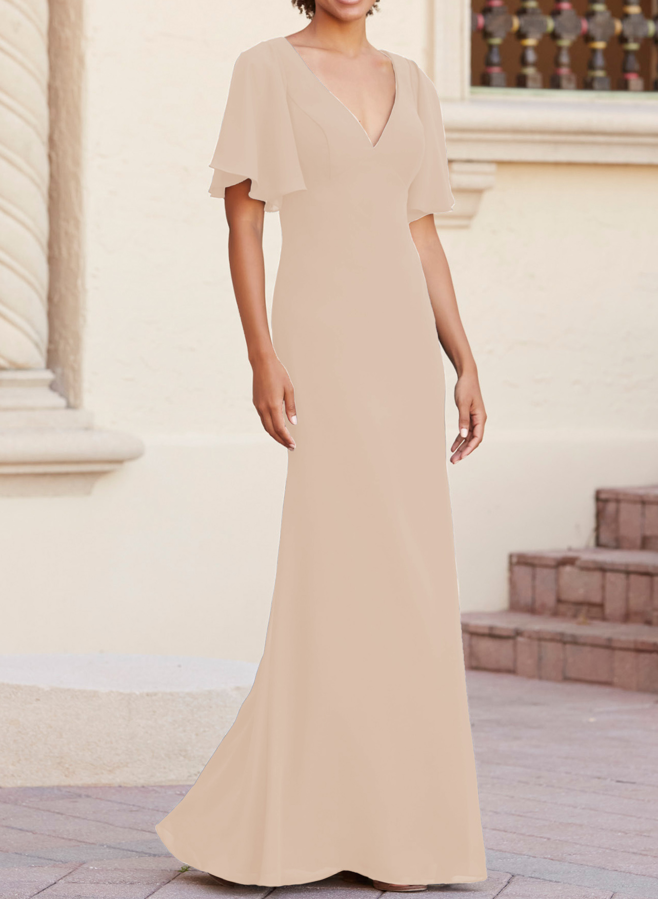  Short Sleeves Sheath/Column Bridesmaid Dresses With Back Hole
