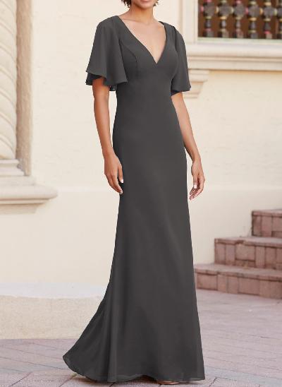  Short Sleeves Sheath/Column Bridesmaid Dresses With Back Hole