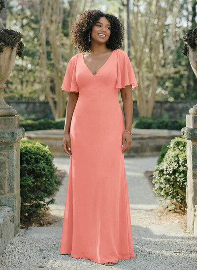 Short Sleeves Sheath/Column Bridesmaid Dresses With Back Hole