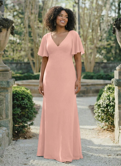 Short Sleeves Sheath/Column Bridesmaid Dresses With Back Hole