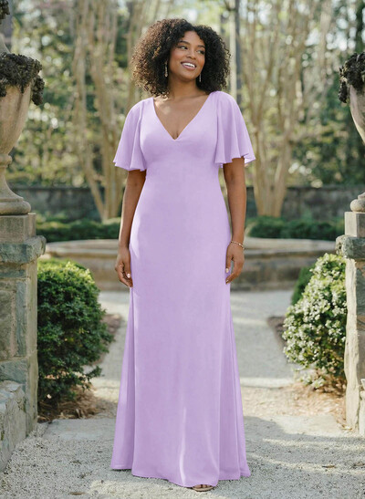 Short Sleeves Sheath/Column Bridesmaid Dresses With Back Hole