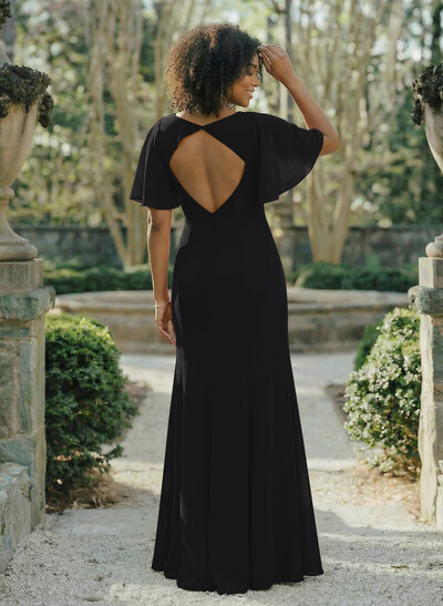 Short Sleeves Sheath/Column Bridesmaid Dresses With Back Hole