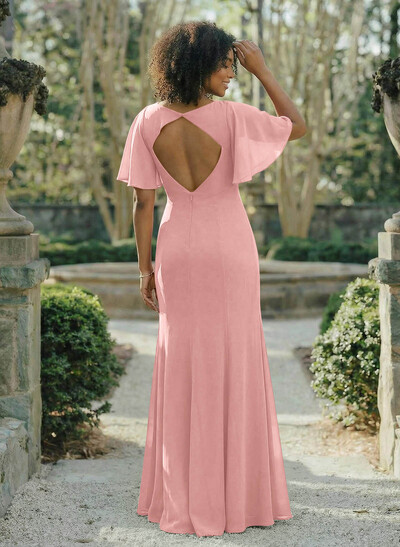 Short Sleeves Sheath/Column Bridesmaid Dresses With Back Hole