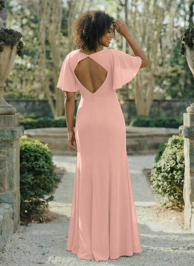 Short Sleeves Sheath/Column Bridesmaid Dresses With Back Hole