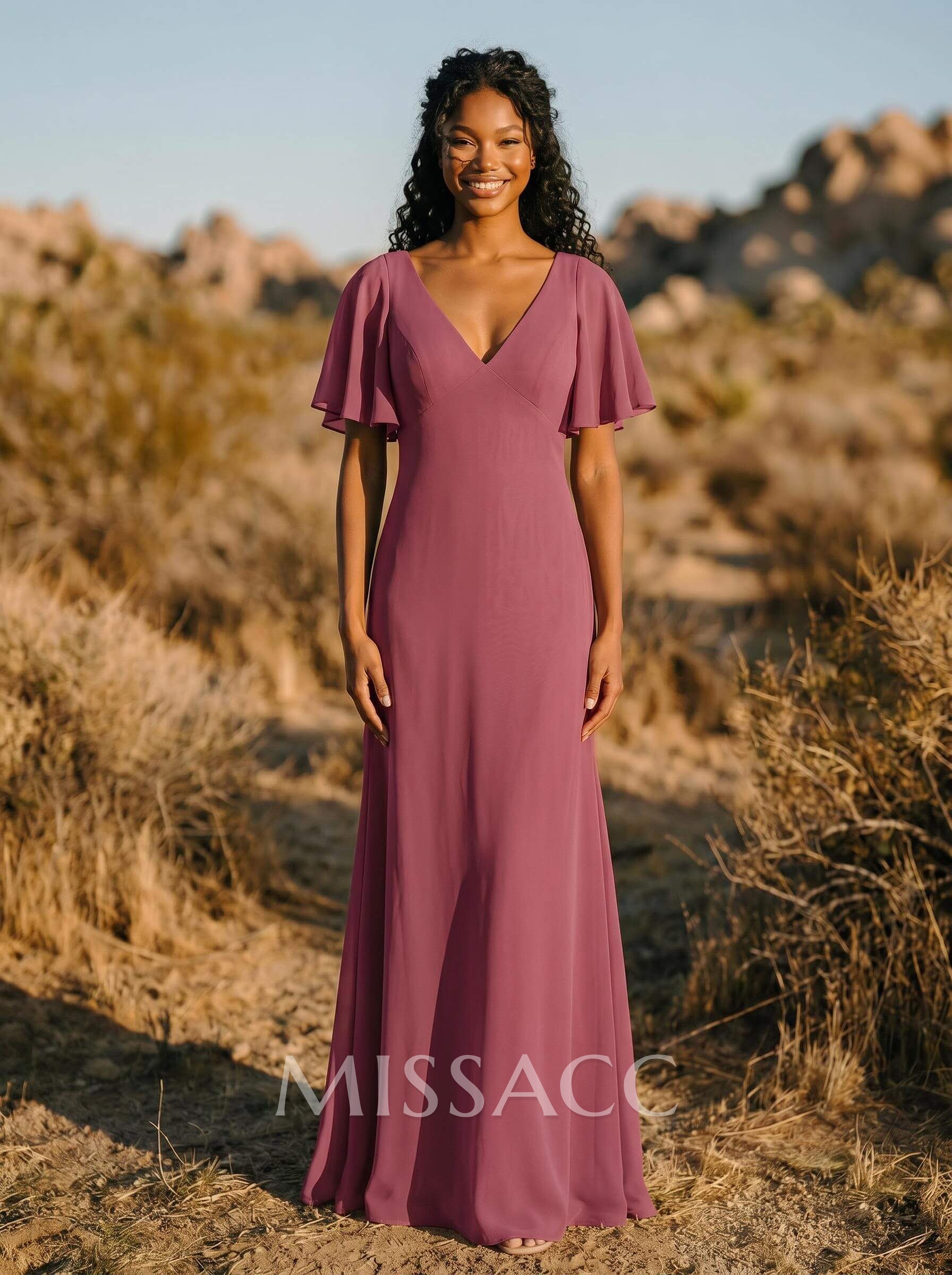 Short Sleeves Sheath/Column Bridesmaid Dresses With Back Hole