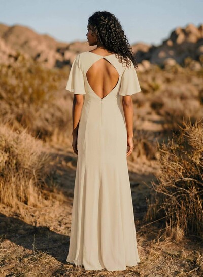 Short Sleeves Sheath/Column Bridesmaid Dresses With Back Hole