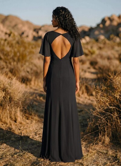 Short Sleeves Sheath/Column Bridesmaid Dresses With Back Hole