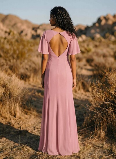 Short Sleeves Sheath/Column Bridesmaid Dresses With Back Hole