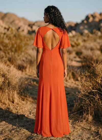 Short Sleeves Sheath/Column Bridesmaid Dresses With Back Hole