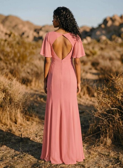 Short Sleeves Sheath/Column Bridesmaid Dresses With Back Hole