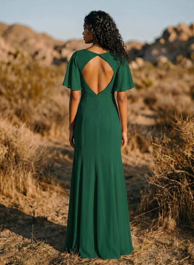 Short Sleeves Sheath/Column Bridesmaid Dresses With Back Hole