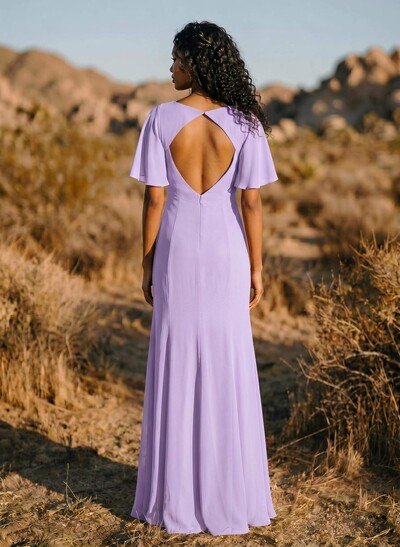 Short Sleeves Sheath/Column Bridesmaid Dresses With Back Hole