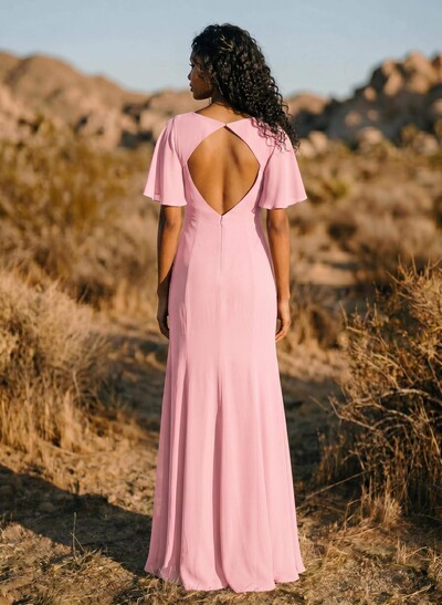Short Sleeves Sheath/Column Bridesmaid Dresses With Back Hole