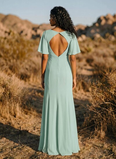 Short Sleeves Sheath/Column Bridesmaid Dresses With Back Hole