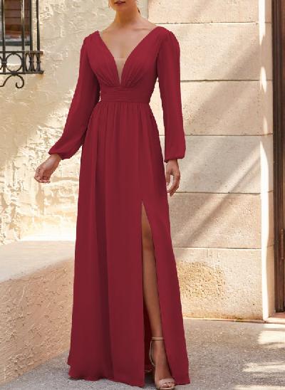Long Sleeves A-Line Bridesmaid Dresses With Split Front
