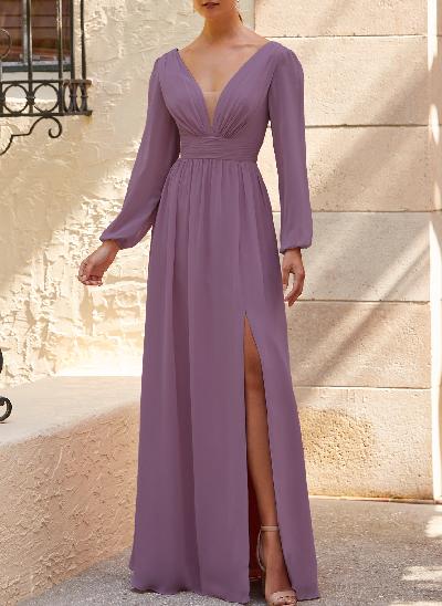 Long Sleeves A-Line Bridesmaid Dresses With Split Front