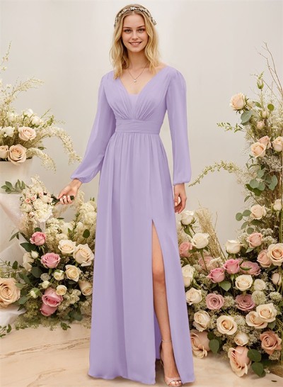 Long Sleeves A-Line Bridesmaid Dresses With Split Front