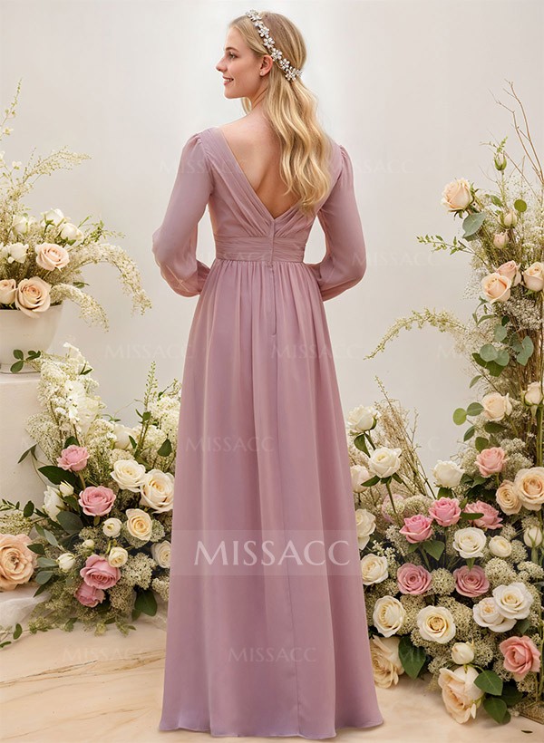 Long Sleeves A-Line Bridesmaid Dresses With Split Front