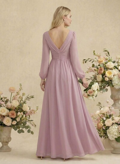 Long Sleeves A-Line Bridesmaid Dresses With Split Front