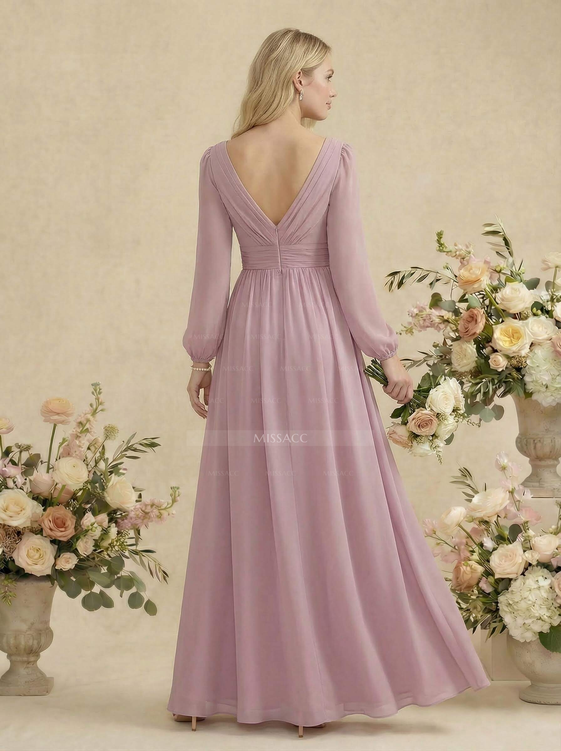 Long Sleeves A-Line Bridesmaid Dresses With Split Front