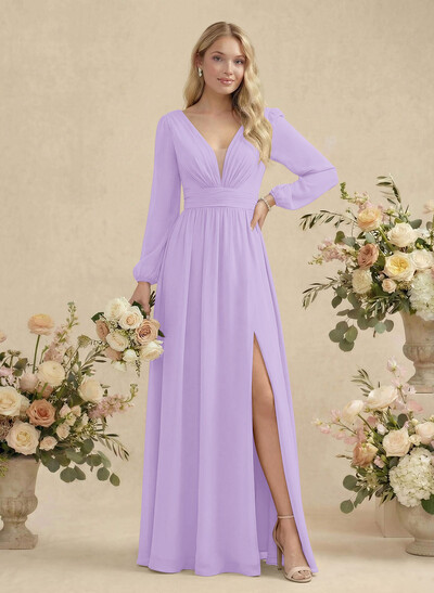 Long Sleeves A-Line Bridesmaid Dresses With Split Front