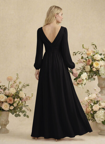 Long Sleeves A-Line Bridesmaid Dresses With Split Front