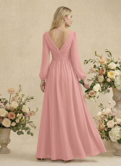 Long Sleeves A-Line Bridesmaid Dresses With Split Front