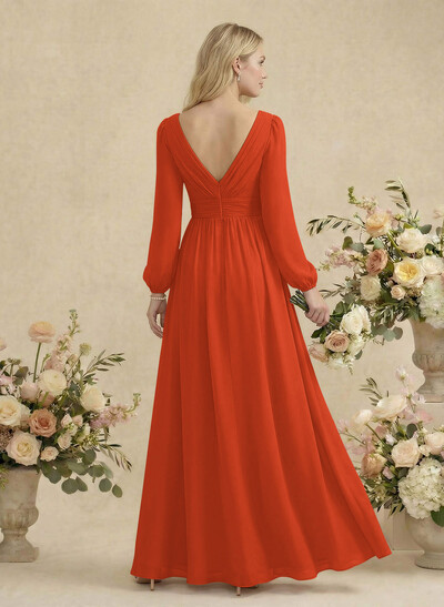 Long Sleeves A-Line Bridesmaid Dresses With Split Front