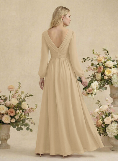 Long Sleeves A-Line Bridesmaid Dresses With Split Front