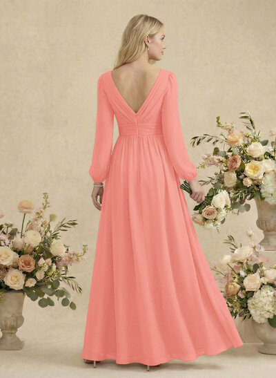 Long Sleeves A-Line Bridesmaid Dresses With Split Front