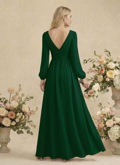 Long Sleeves A-Line Bridesmaid Dresses With Split Front