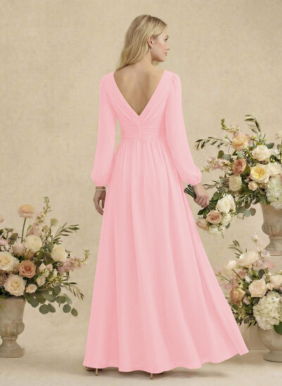 Long Sleeves A-Line Bridesmaid Dresses With Split Front