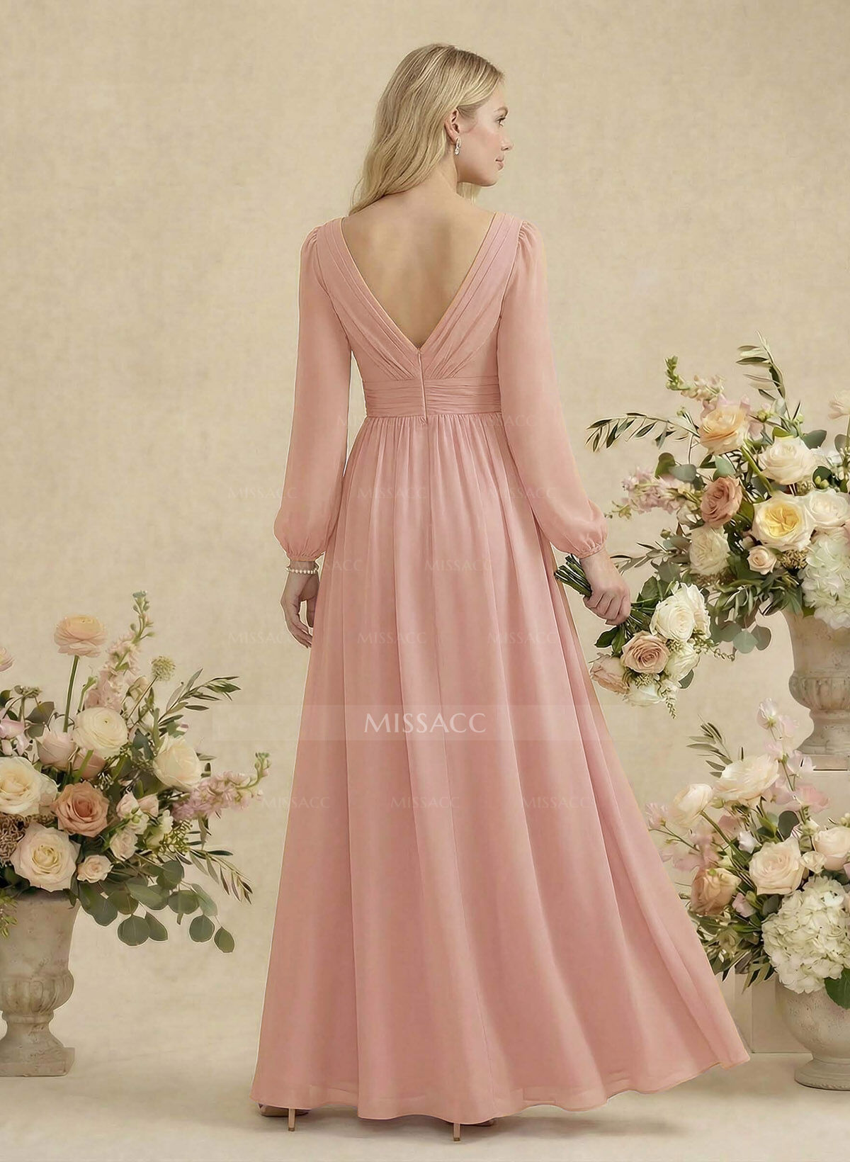 Long Sleeves A-Line Bridesmaid Dresses With Split Front