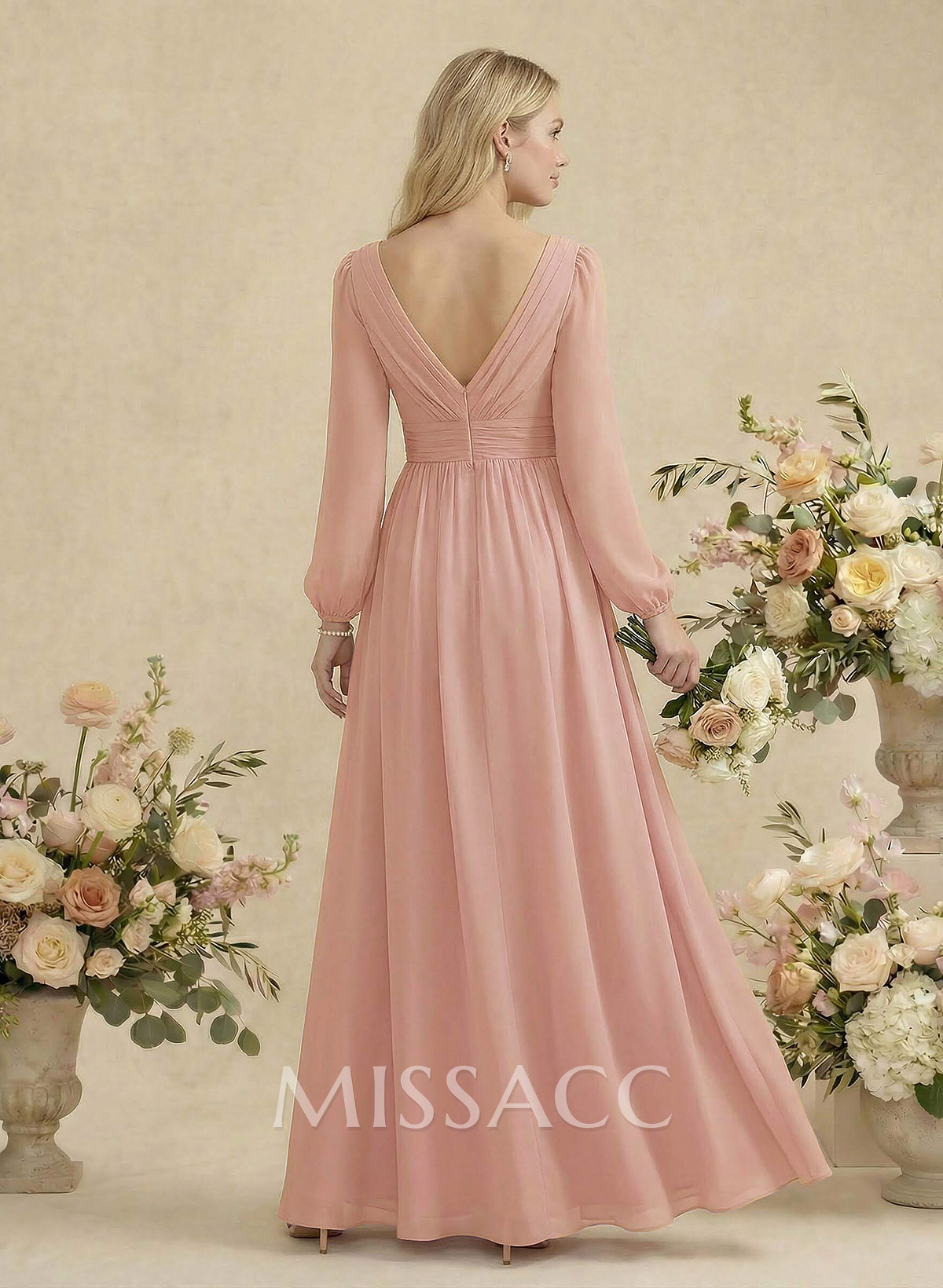 Long Sleeves A-Line Bridesmaid Dresses With Split Front Long Sleeves A-Line Bridesmaid Dresses With Split Front