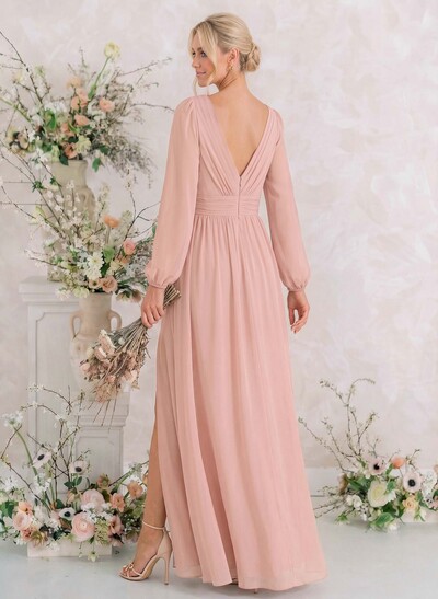 Long Sleeves A-Line Bridesmaid Dresses With Split Front