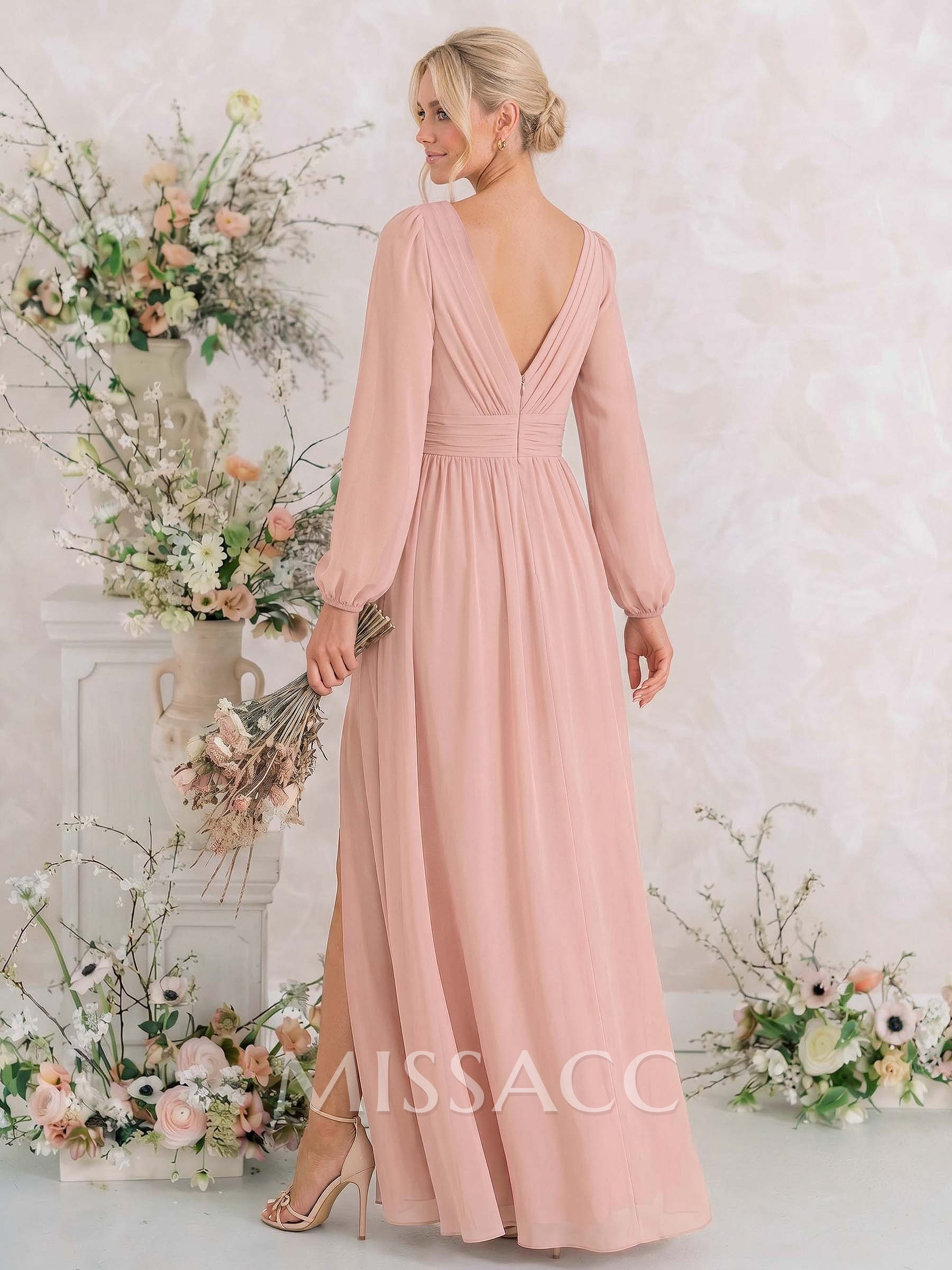Long Sleeves A-Line Bridesmaid Dresses With Split Front Long Sleeves A-Line Bridesmaid Dresses With Split Front