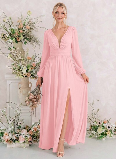 Long Sleeves A-Line Bridesmaid Dresses With Split Front