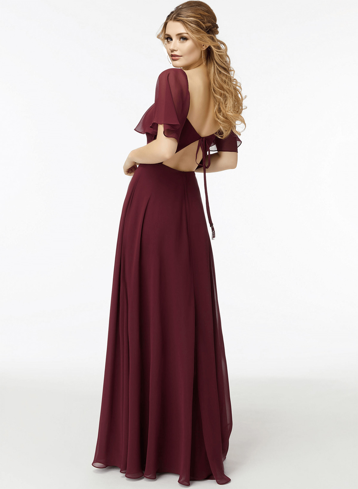 Sweetheart Short Sleeves Bridesmaid Dresses With Open Back