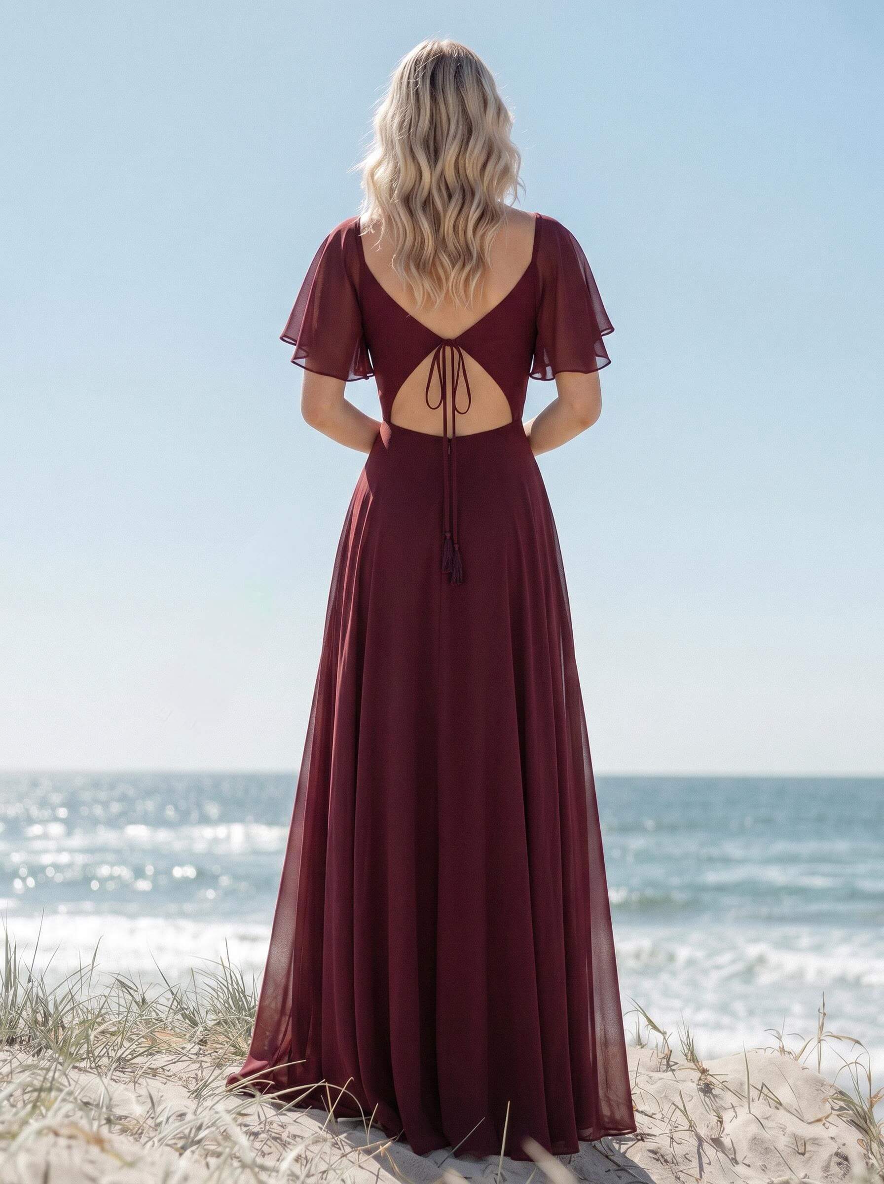 Sweetheart Short Sleeves Bridesmaid Dresses With Open Back